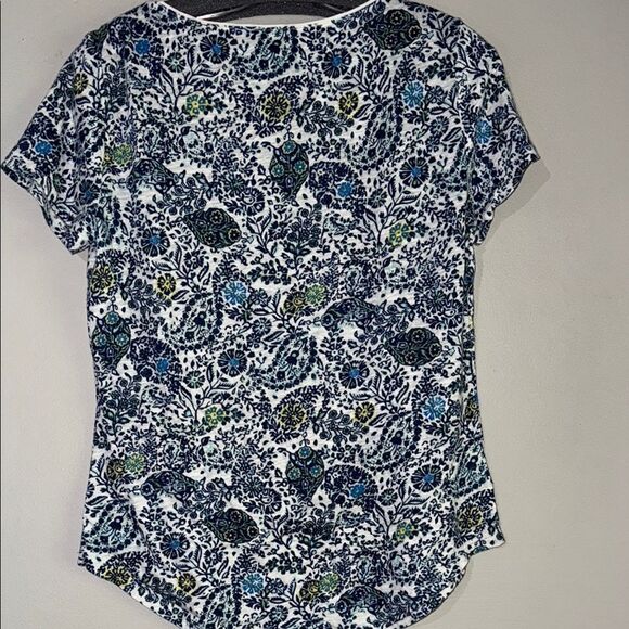 Ann Taylor Blue and White Linen Blend Blouse with Floral Design - Picture 10 of 13